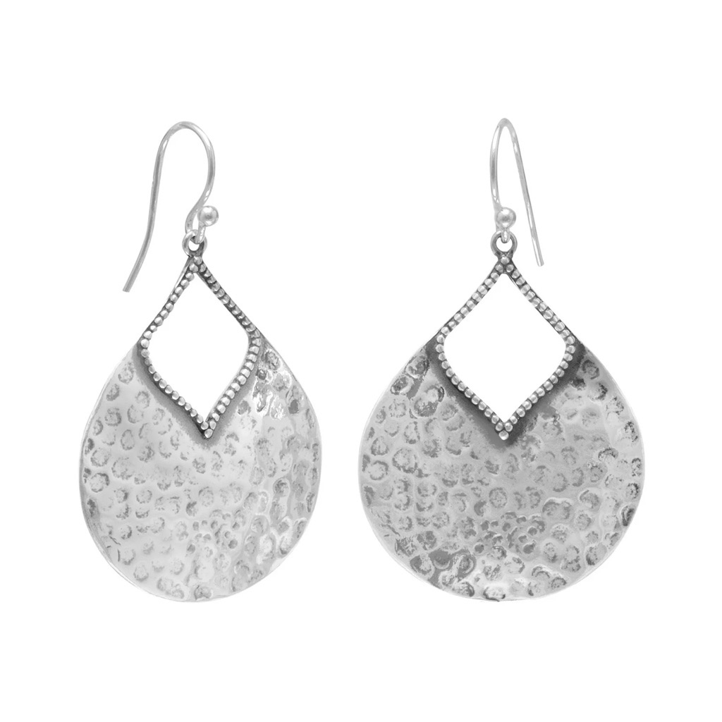Nwt - Oxidized Hammered Pear Shape Earrings - 925 Sterling Silver